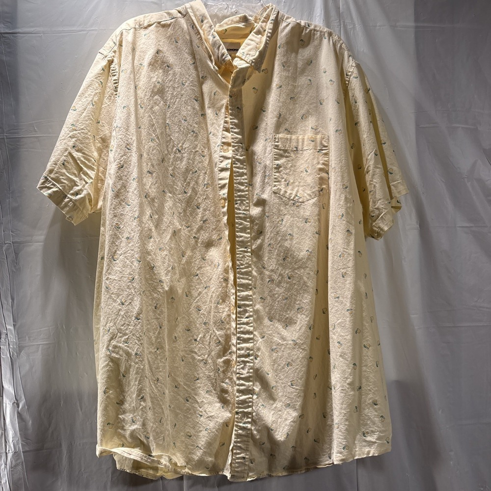Sonoma Goods for Life 4XB Light Yellow Lemonade Print Cotton Short Sleeve Shirt